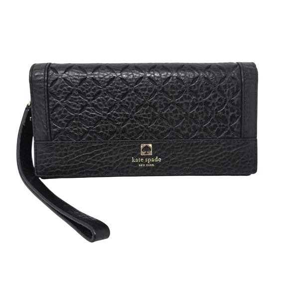 Kate Spade Wristlet Wallet Clutch Perri Lane Linney Black Leather READ FLAW